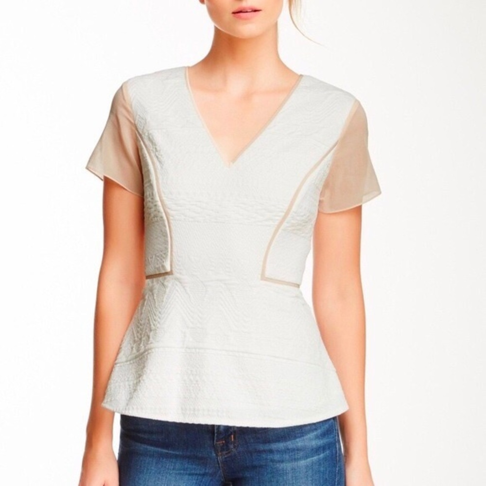 Rebecca Taylor White & Pink Top (Size 0)